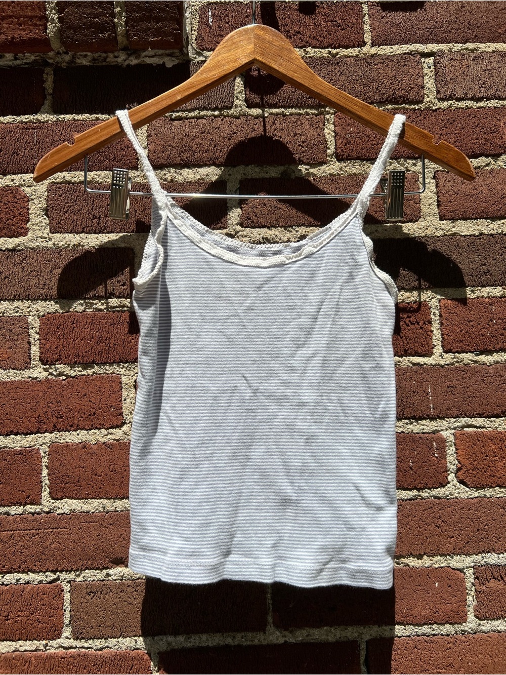 Women’s Striped White Tank Top with Lace Trim